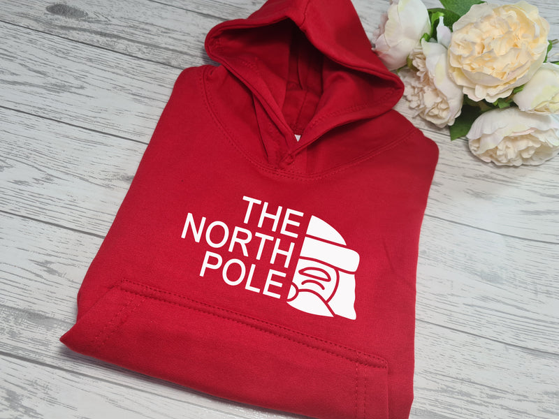 Custom Kids RED Christmas hoodie with North pole santa detail