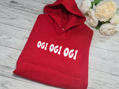 Custom WELSH Kids RED hoodie with Ogi Ogi Ogi detail