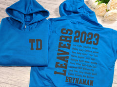 Personalised Kids/Adults LEAVERS hoodie with NAMES list SCHOOL and YEAR detail for Boys and girls