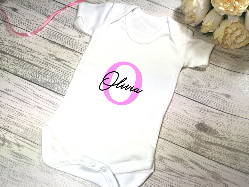 Personalised White Baby vest suit with letter and name detail