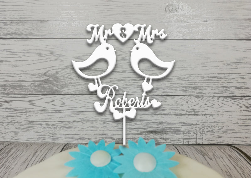 Personalised wooden Wedding Love birds Mr & Mrs cake topper