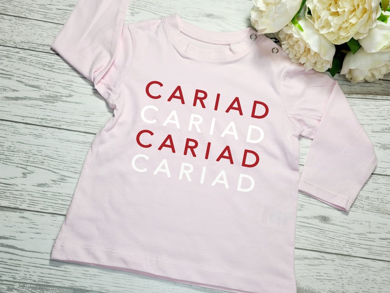 Custom BABY PINK Baby t-shirt CARIAD detail