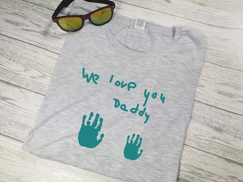 Personalised Welsh heather GREY Dad t-shirt with Handprints and kids handwriting detail