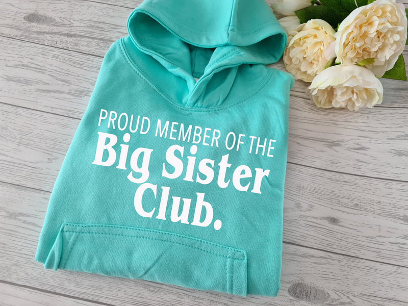 Custom Kids MINT hoodie Big sister club detail baby announcement