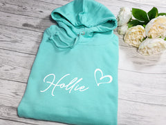 Personalised UNISEX MINT hoodie with Fancy Name heart detail
