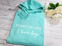 Personalised UNISEX MINT hoodie with Sorry i'm late detail