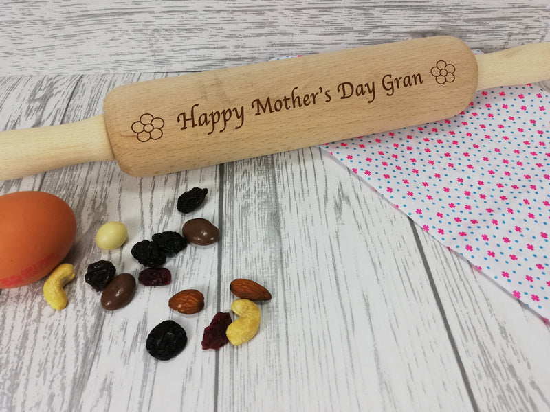 Personalised Engraved wooden Mother's day Flower Rolling Pin Any name