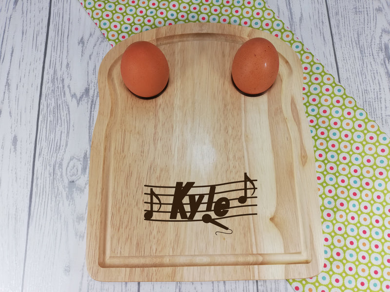 Personalised Engraved Music Wooden Toast Shaped egg breakfast board Any Name