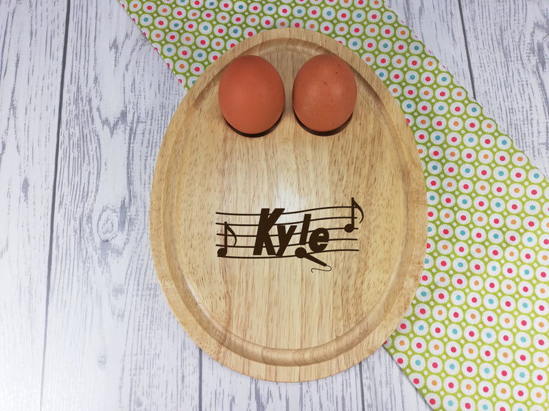 Personalised Engraved Music Wooden Egg Shaped breakfast board Any Name
