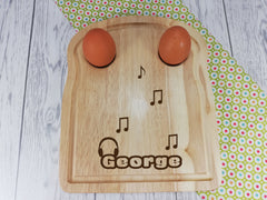 Personalised Engraved Music notes Wooden Toast Shaped egg breakfast board Any Name