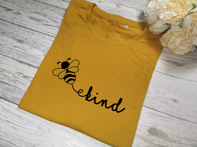 Custom Women's Mustard t-shirt Kind happy with choice of colour detail