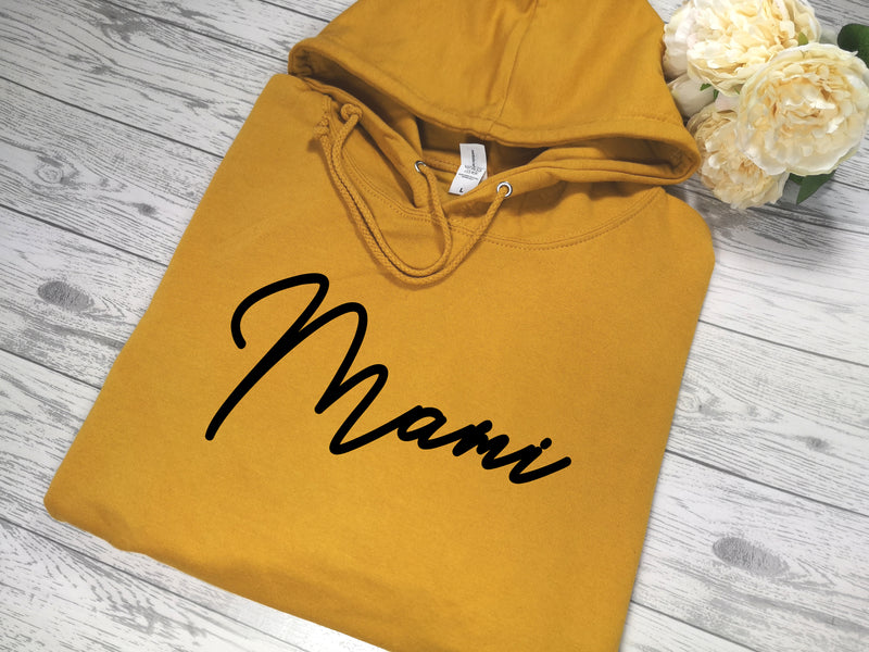 Personalised Womens Mustard hoodie with fancy Name detail