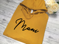Personalised Womens Mustard hoodie with fancy Name detail