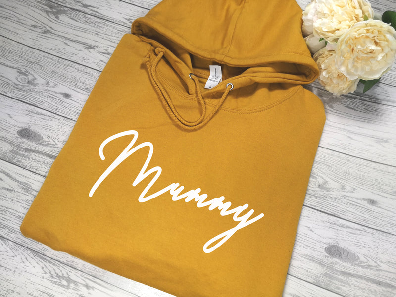 Personalised Womens Mustard hoodie with fancy Name detail