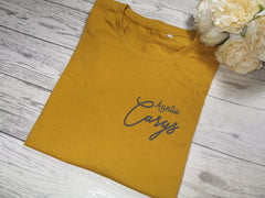 Personalised Women's Mustard Auntie t-shirt with choice of colour detail