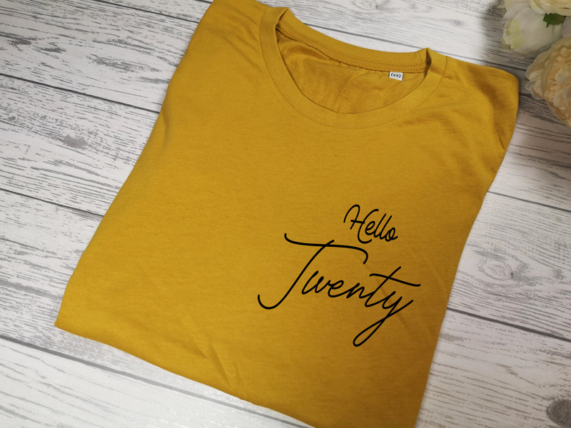 Personalised Women's Mustard Birthday Hello age t-shirt  any age
