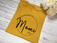 Personalised Women's MUSTARD t-shirt promoted to Mum New Mam