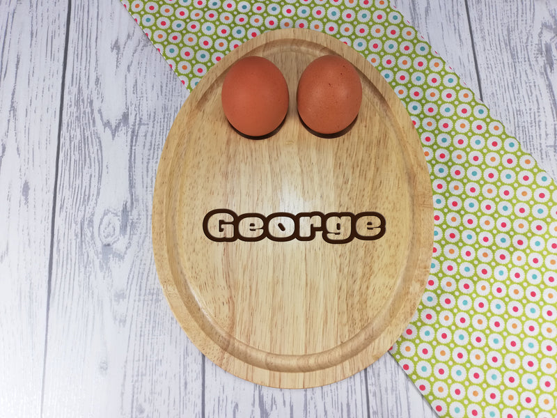 Personalised Engraved Name Wooden Egg Shaped breakfast board Any Name