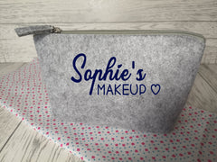 Personalised Light grey Small Felt Name makeup bag