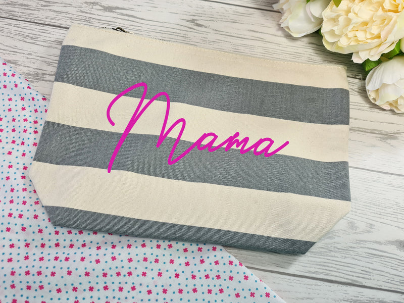Personalised Nautical grey canvas Large MAKEUP Accessory pouch bag add a name