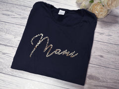 Personalised Women's Navy t-shirt Fancy Mummy / Mami / Name with choice of colour detail