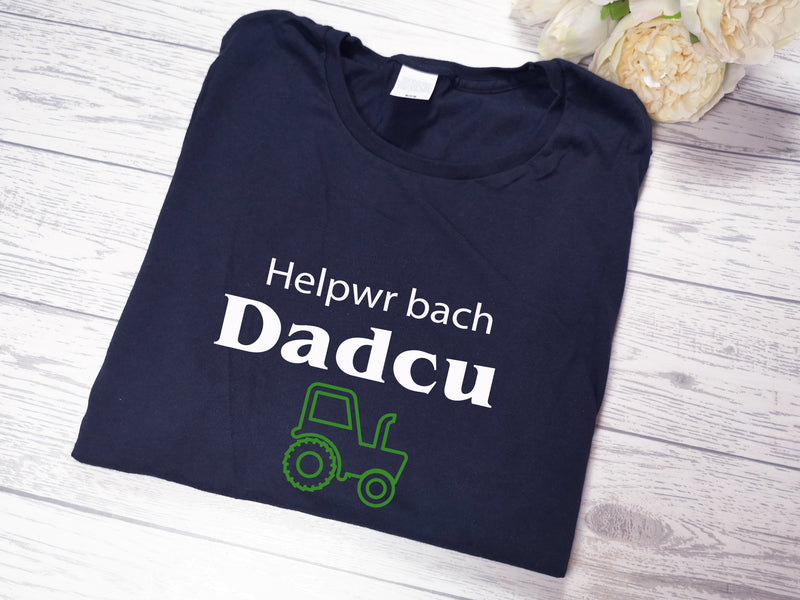 Personalised Kids Navy Helpwr bach Dadcu Pops Grandfather  tractor T-shirt for Father's day