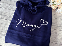 Personalised welsh UNISEX NAVY hoodie any name with heart detail