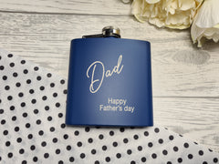 Personalised father's day Engraved Navy stainless steel hip flask 6oz