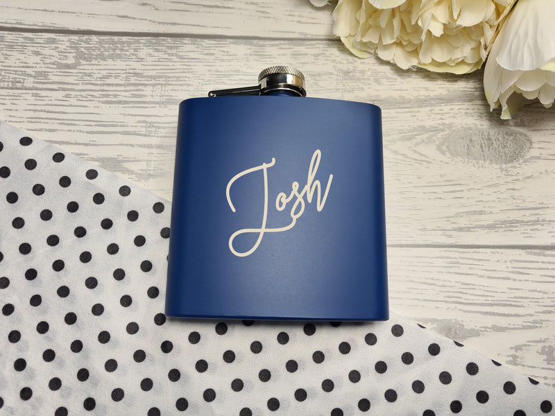 Personalised NAME Engraved Navy stainless steel hip flask 6oz  Any name