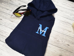 Personalised Kids Navy Page boy hoodie with letter and name detail