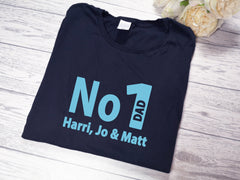 Personalised No 1 Dad with kids names Navy T-shirt for Father's day