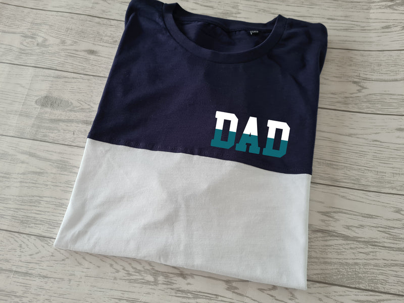 Personalised Men's UNISEX split Navy T-shirt any Name detail father's day
