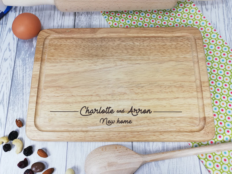 Personalised Engraved Rectangular Wooden New home Chopping board Any names