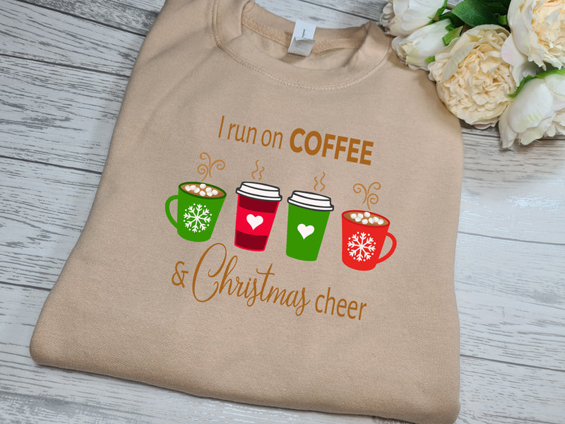 Custom Unisex Nude I run on COFFEE OR TEA & christmas cheer Christmas jumper