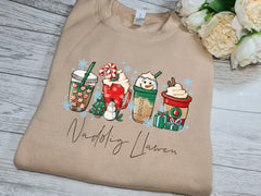 Custom Unisex Welsh Nude Nadolig LLawen Christmas jumper drinks coffee hot chocolate latte Coffi