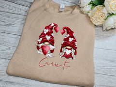 Personalised Unisex WELSH NUDE Valentines jumper heart gonks gnomes with any wording