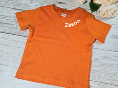 Personalised ORANGE t-shirt collar NAME  Baby t-shirt