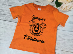 Personalised ORANGE  1st Halloween cute pumpkin Baby t-shirt