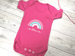Personalised Rainbow Fuchsia pink Baby vest suit