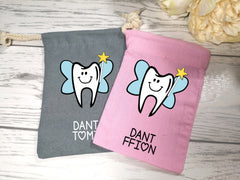 Personalised Welsh Tooth fairy mini sack bag add a name