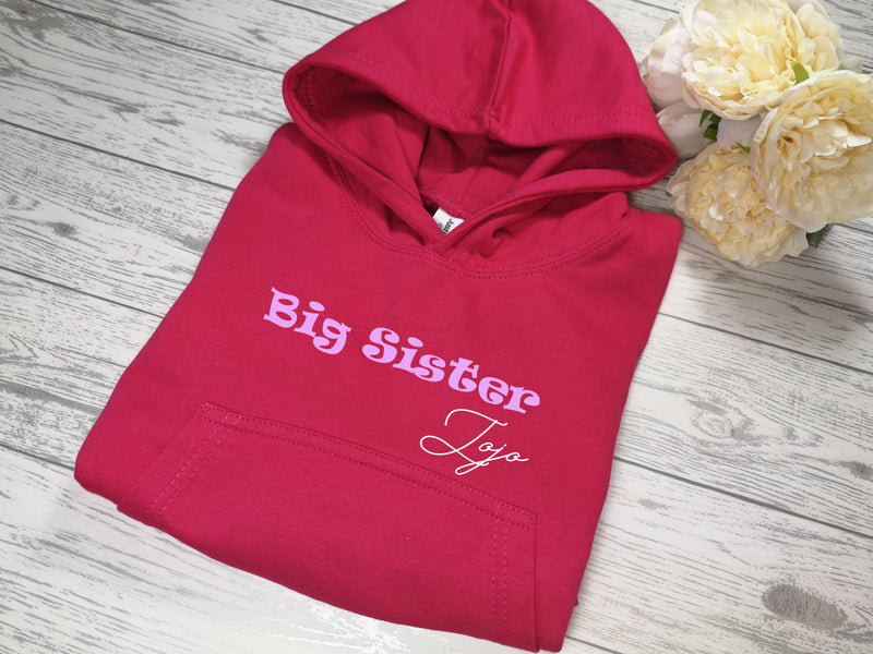 Personalised Kids Pink hoodie with Big sister name detail
