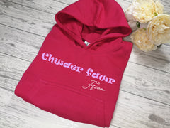 Personalised Kids Welsh Pink hoodie with Chwaer fawr name detail