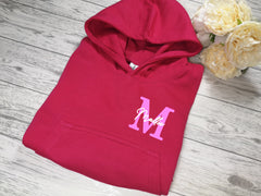 Personalised Kids Pink hoodie with letter and name detail