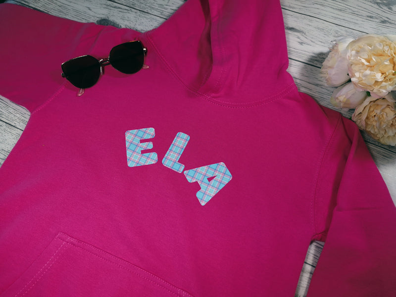 Personalised Kids Pink hoodie with name detail