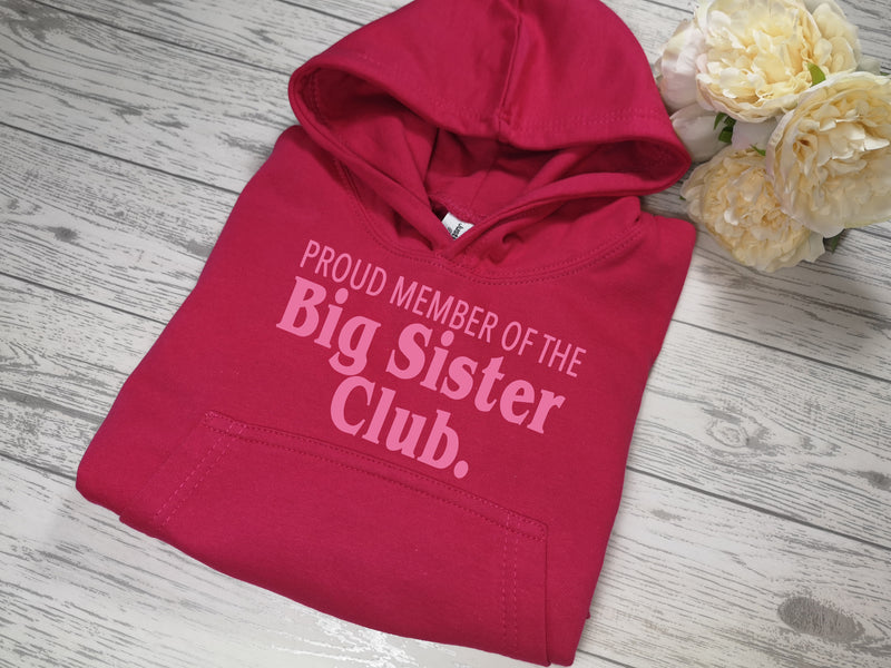Custom Kids PINK hoodie Big sister club detail baby announcement