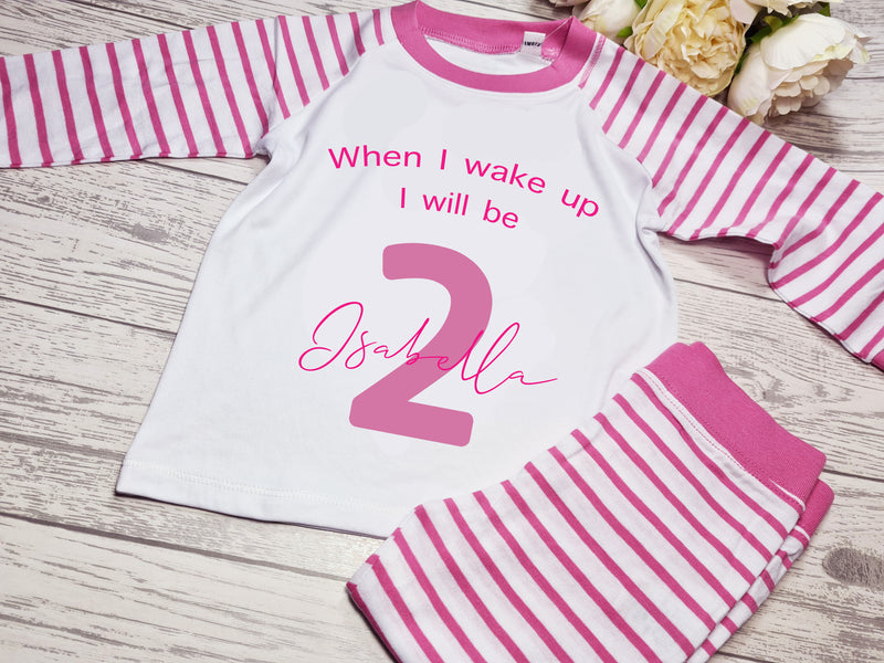 Personalised BABY PINK Birthday Baby pyjamas with I will be one Any AGE and NAME