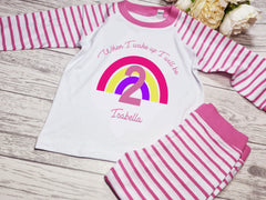 Personalised Baby PINK  rainbow Birthday Baby pyjamas with Any age and name