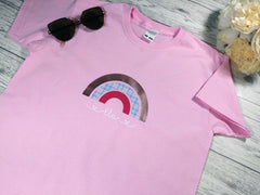 Personalised Rainbow kids baby pink custom t-shirt