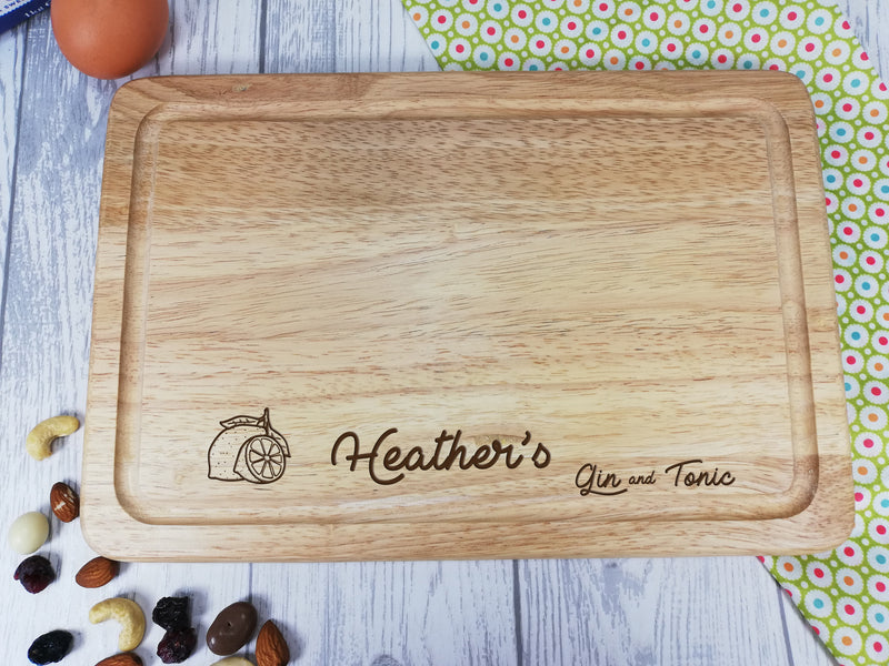 Personalised Engraved Rectangular Wooden G&T Gin Chopping board