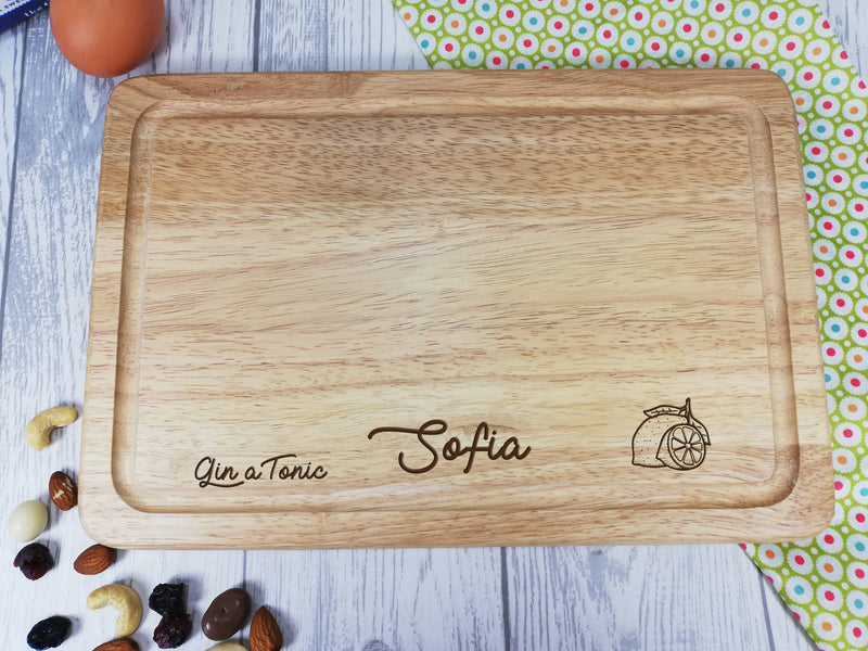Personalised Engraved Rectangular Wooden Welsh G&T Gin Chopping board